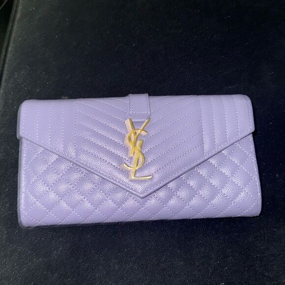 Brand new Yves Saint Laurent Purple leather Women's wallet add chain to make woc - Picture 1 of 9